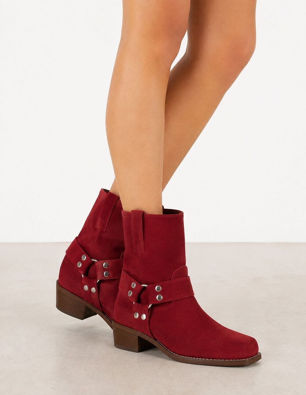 Jeffrey Campbell Free People Womens 9 Red Suede Harness Boots Western 10M New